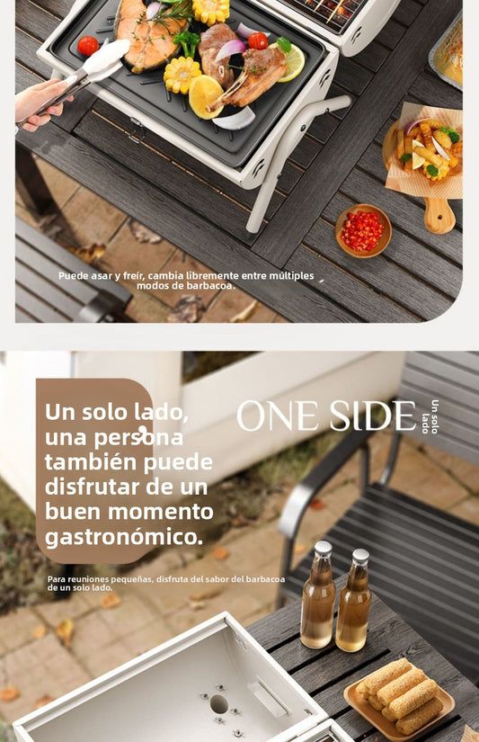 Parrilla a carbón de acero inoxidable.